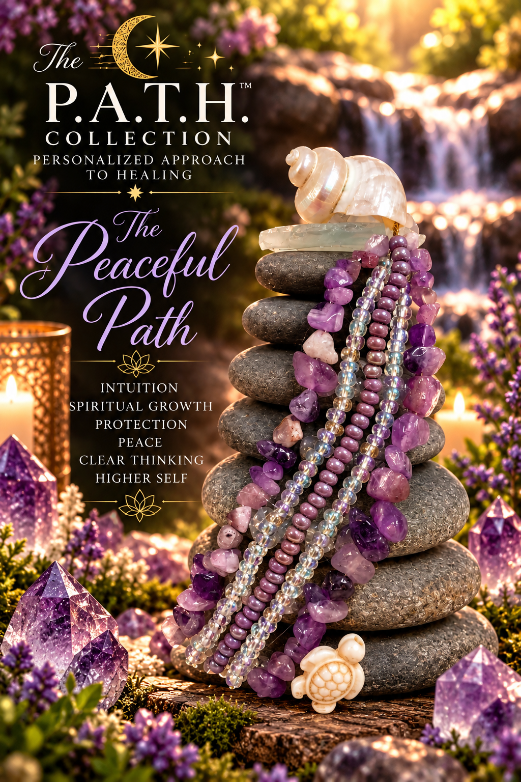 The Peaceful PATH, Amethyst Healing Crystal Stone Cairn