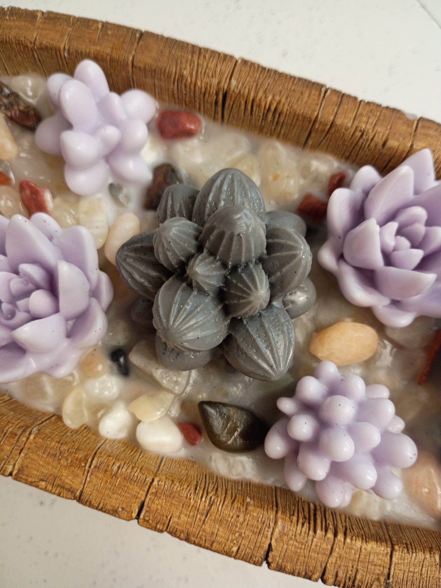 Purple Grey Succulent Garden Soy Candle, Lavender Sandalwood