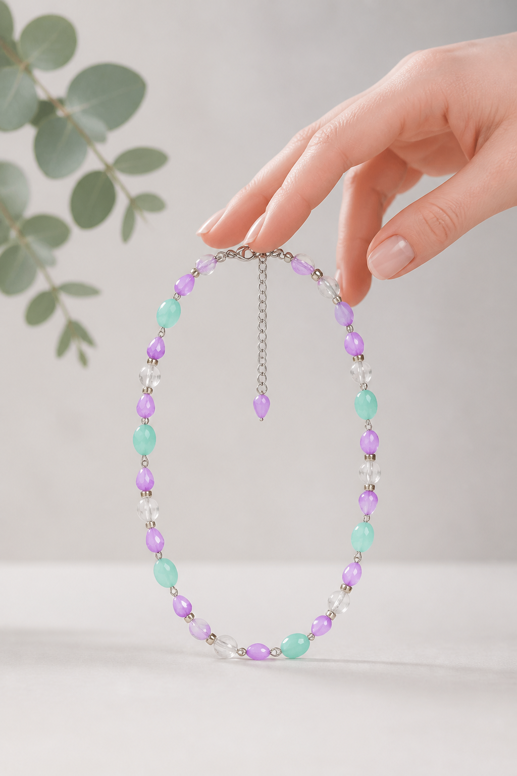 Purple & Teal Chain Necklace & Earring Set