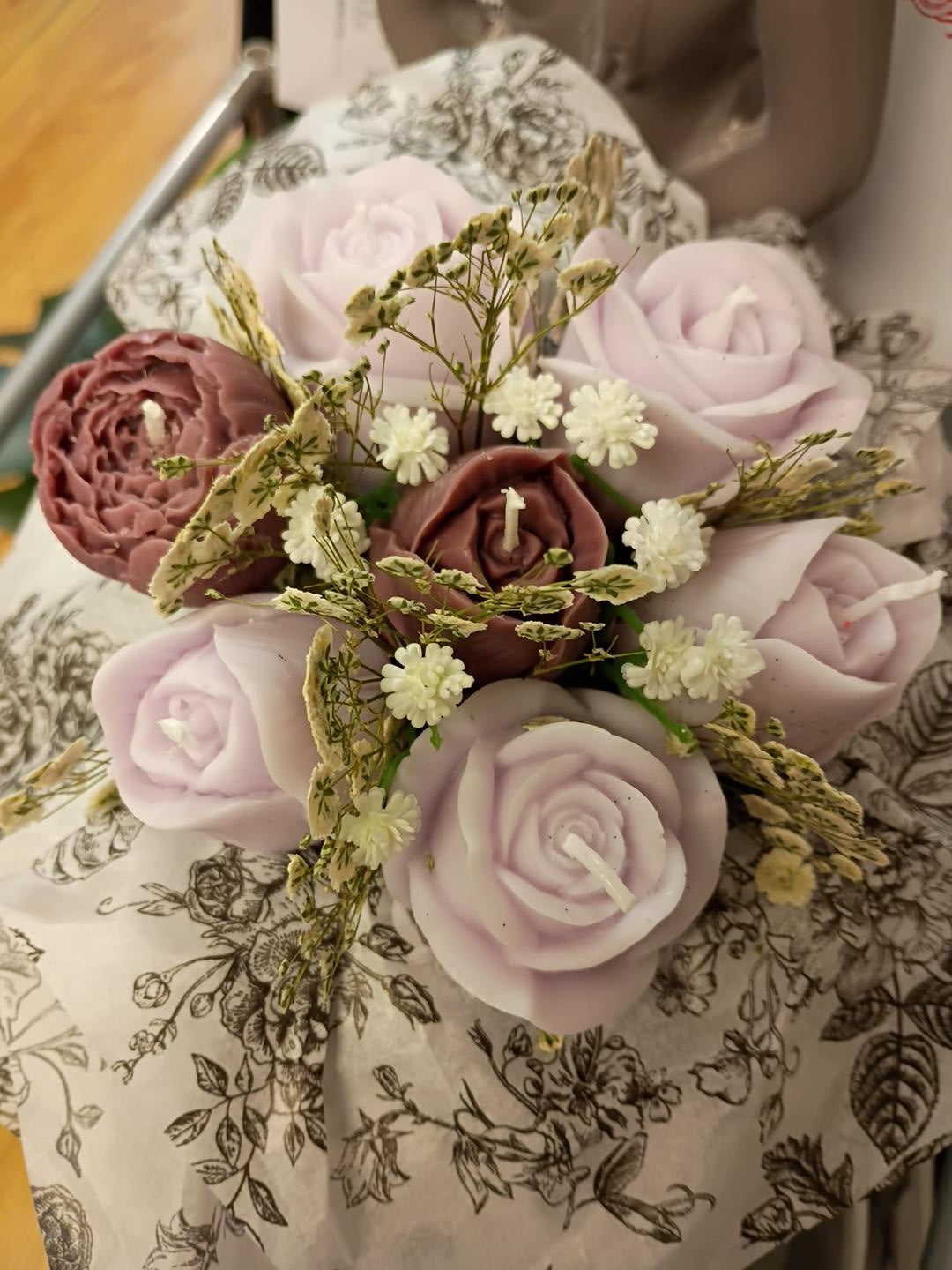 Purple Rose Bouquet 7 Pomelo Blossom Rose Votives w/ Peonies