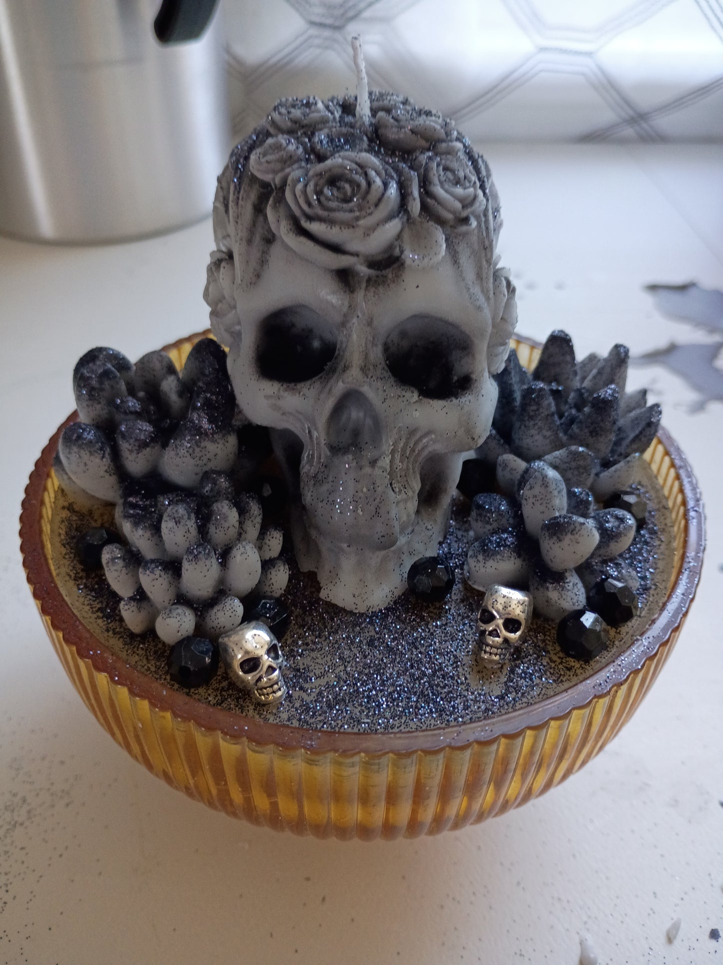 Black Druzy Gothic Succulent Garden Candle