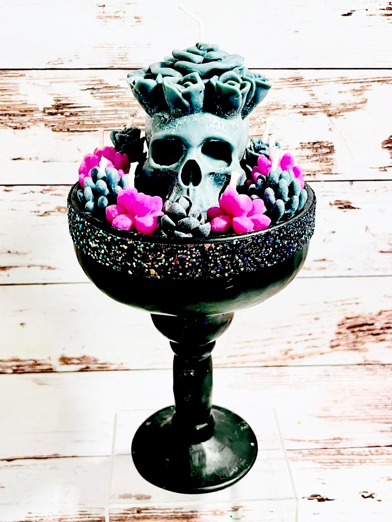Lavender Skull Succulent Candle
