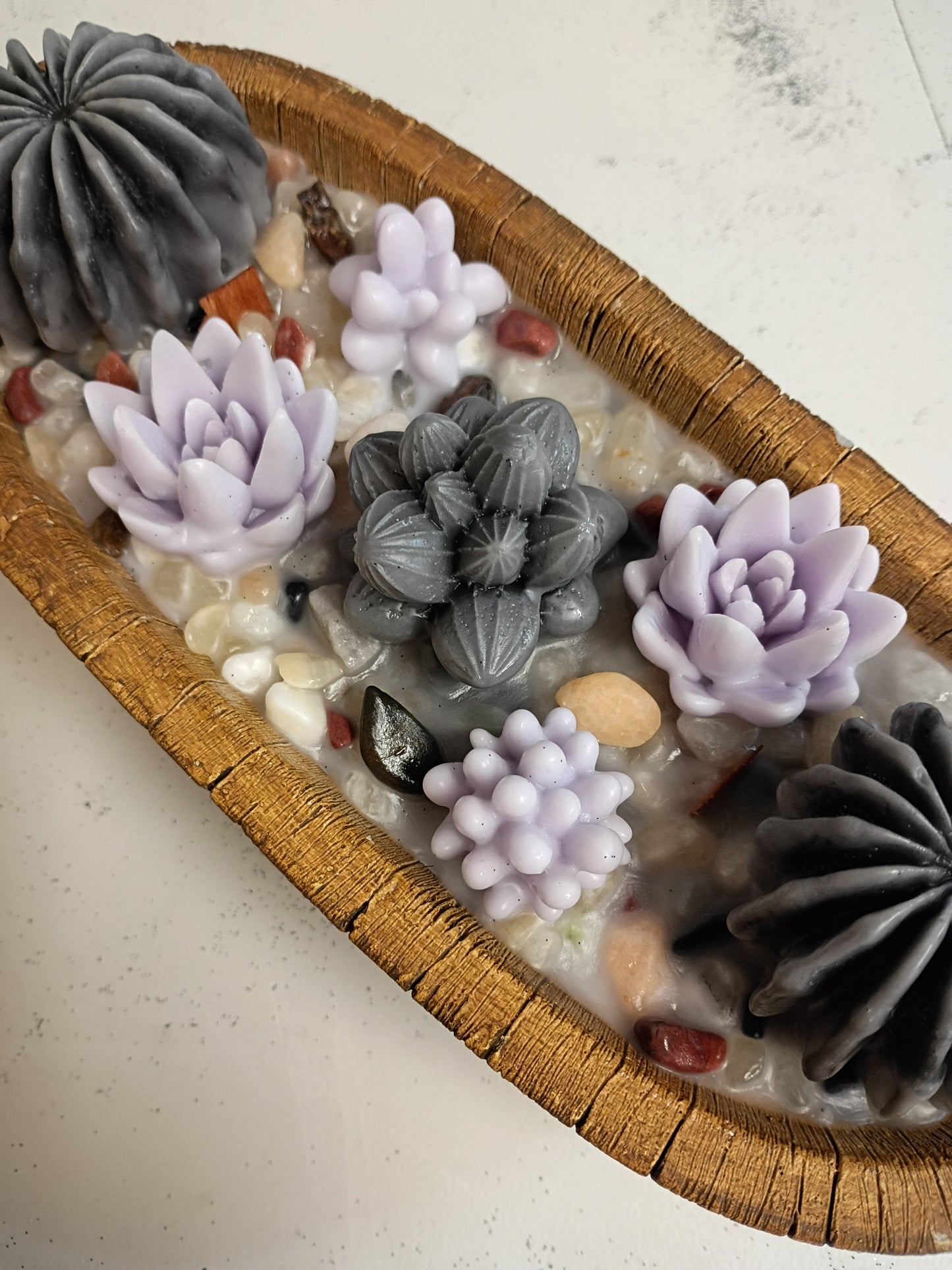 Purple Grey Succulent Garden Soy Candle, Lavender Sandalwood