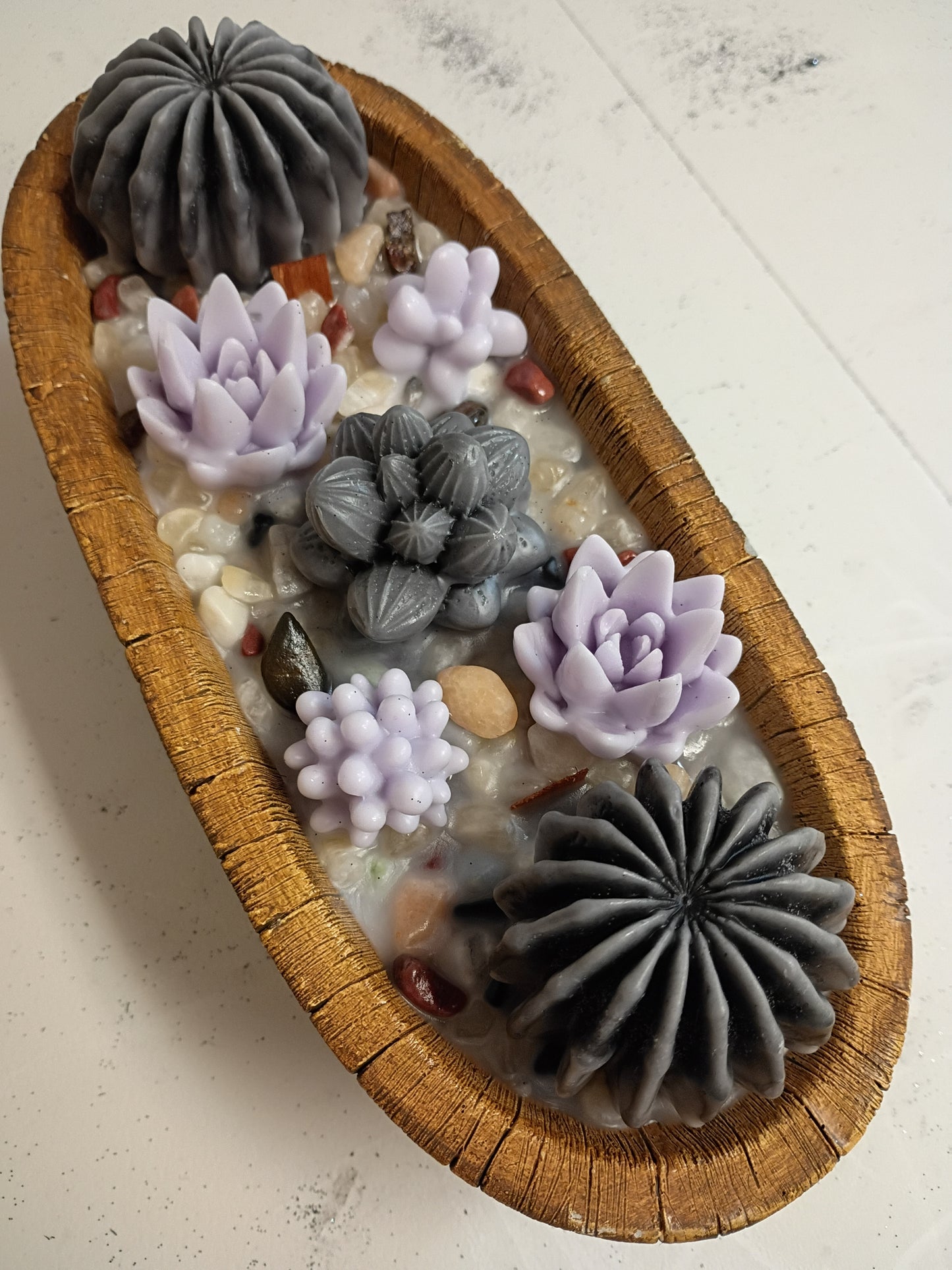 Purple Grey Succulent Garden Soy Candle, Lavender Sandalwood