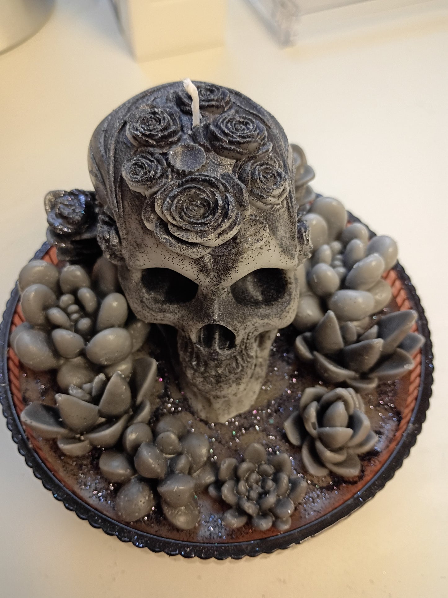 Gray/ Black Gothic Succulent Garden, Amber Fireside