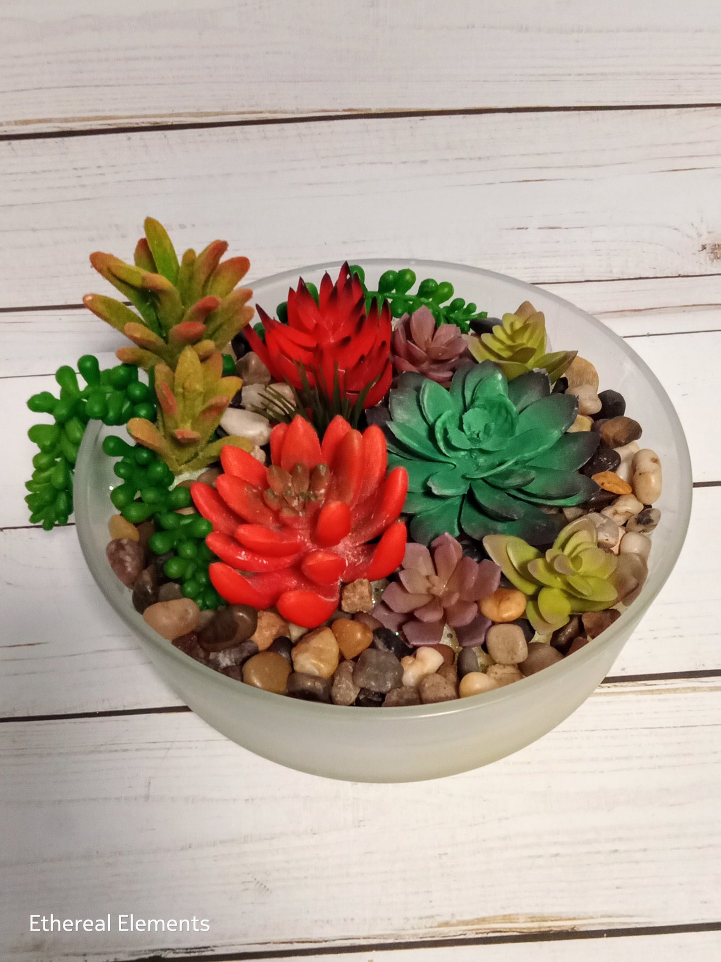 Red Scenic Succulent Candle w/ Stones