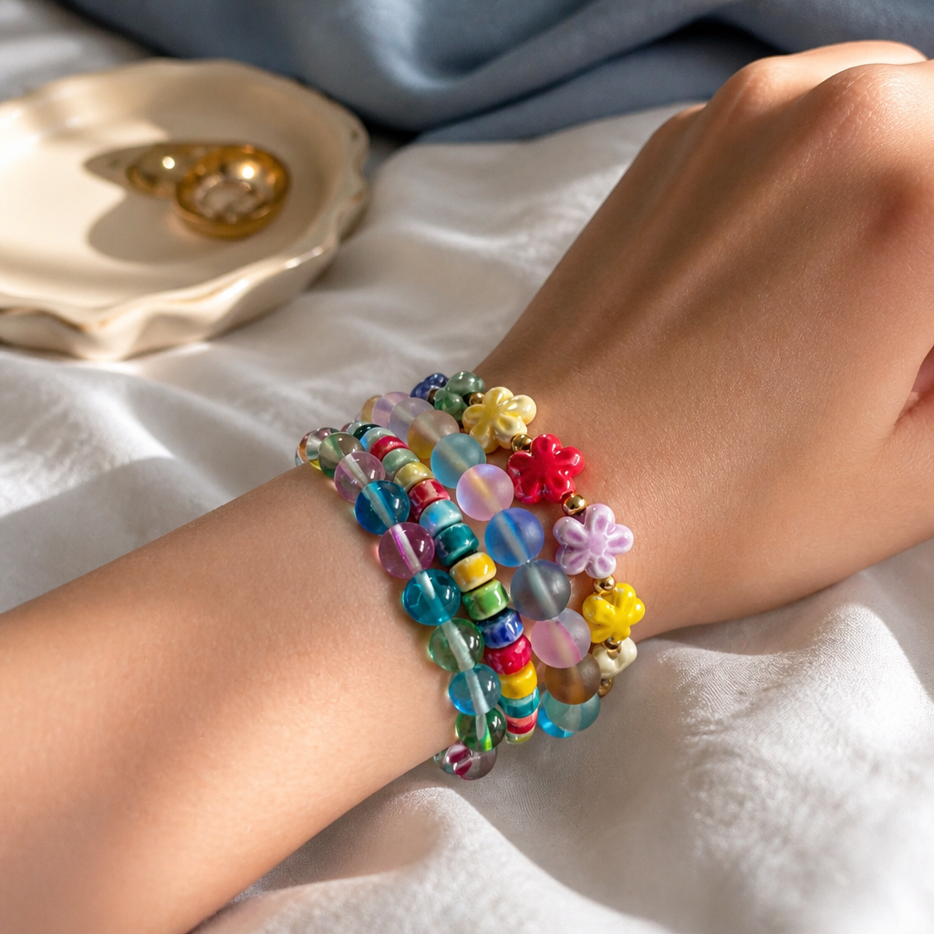 Rainbow Glass Beaded Bracelets