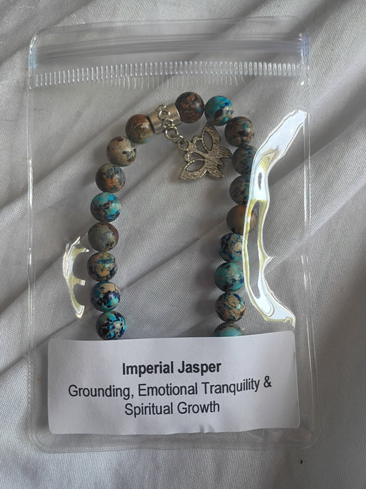 Imperial Jasper energy bracelet with butterfly charm