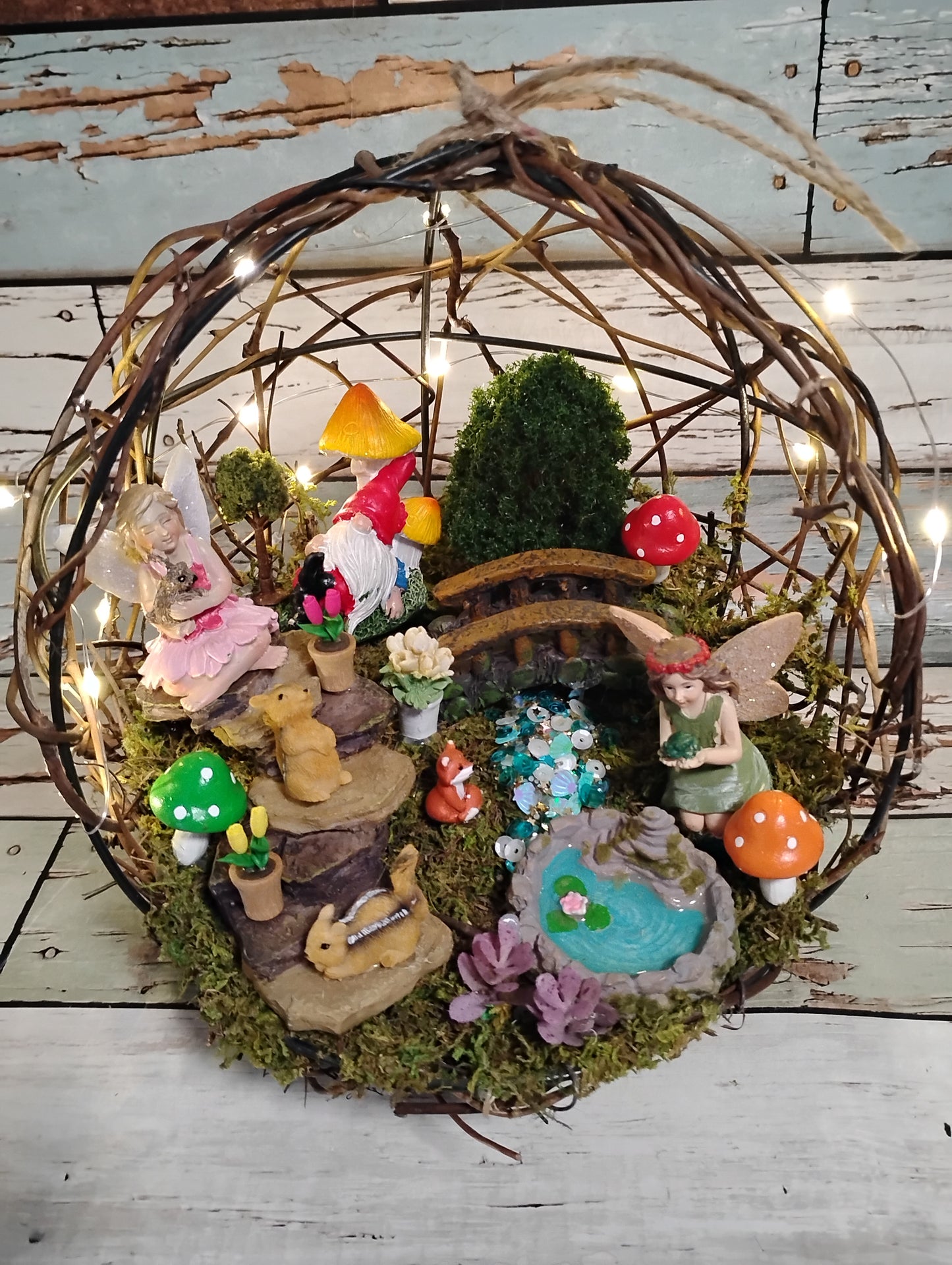 Gnome & Fairies LED Lighted Moss Ball