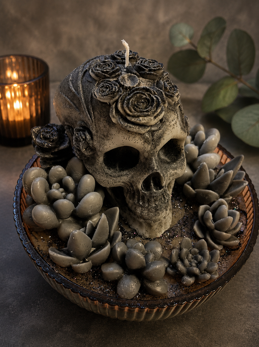 Gray/ Black Gothic Succulent Garden, Amber Firewood