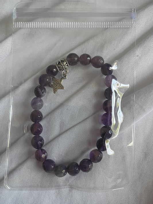 Faceted amethyst energy bracelet with butterfly charm