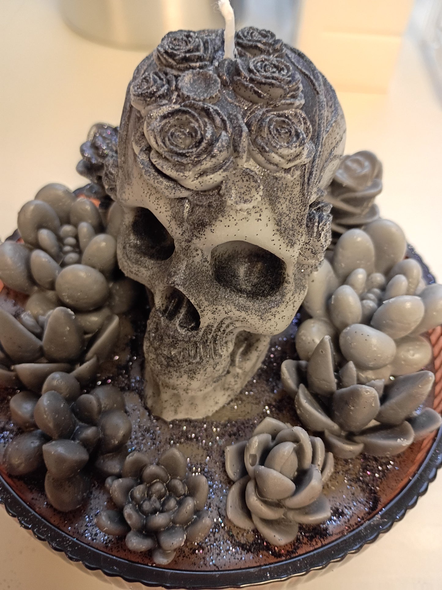Gray/ Black Gothic Succulent Garden, Amber Fireside