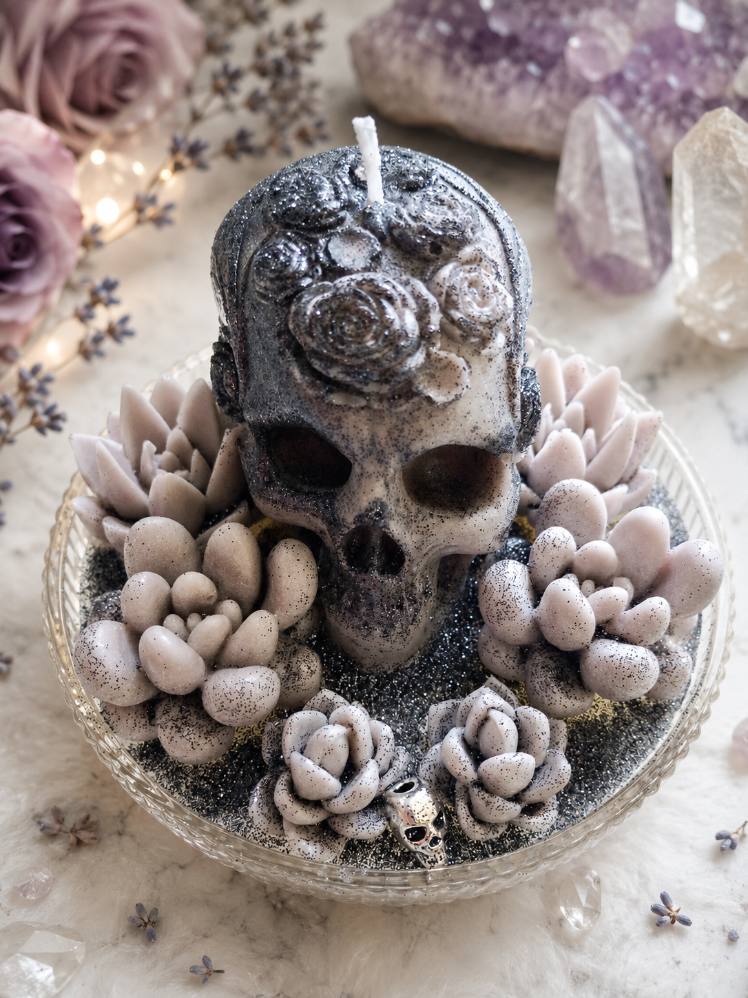 Brown Gothic Succulent Garden Candle, Beach Sage