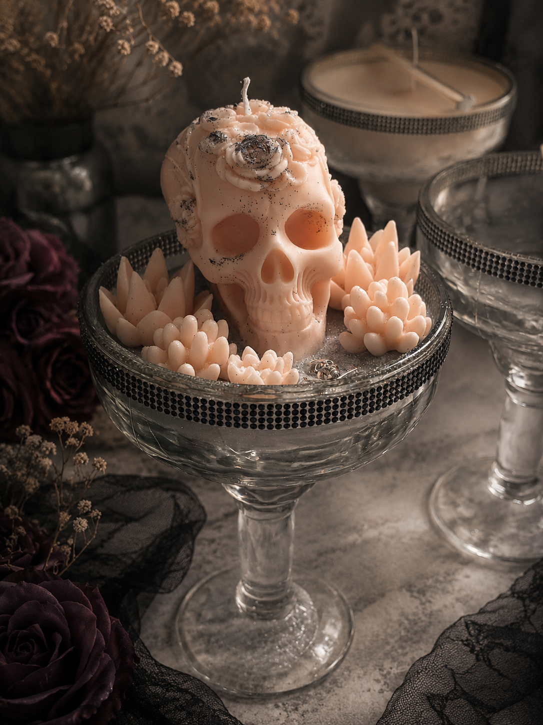 Pink Tall Gothic Succulent Candle 20oz