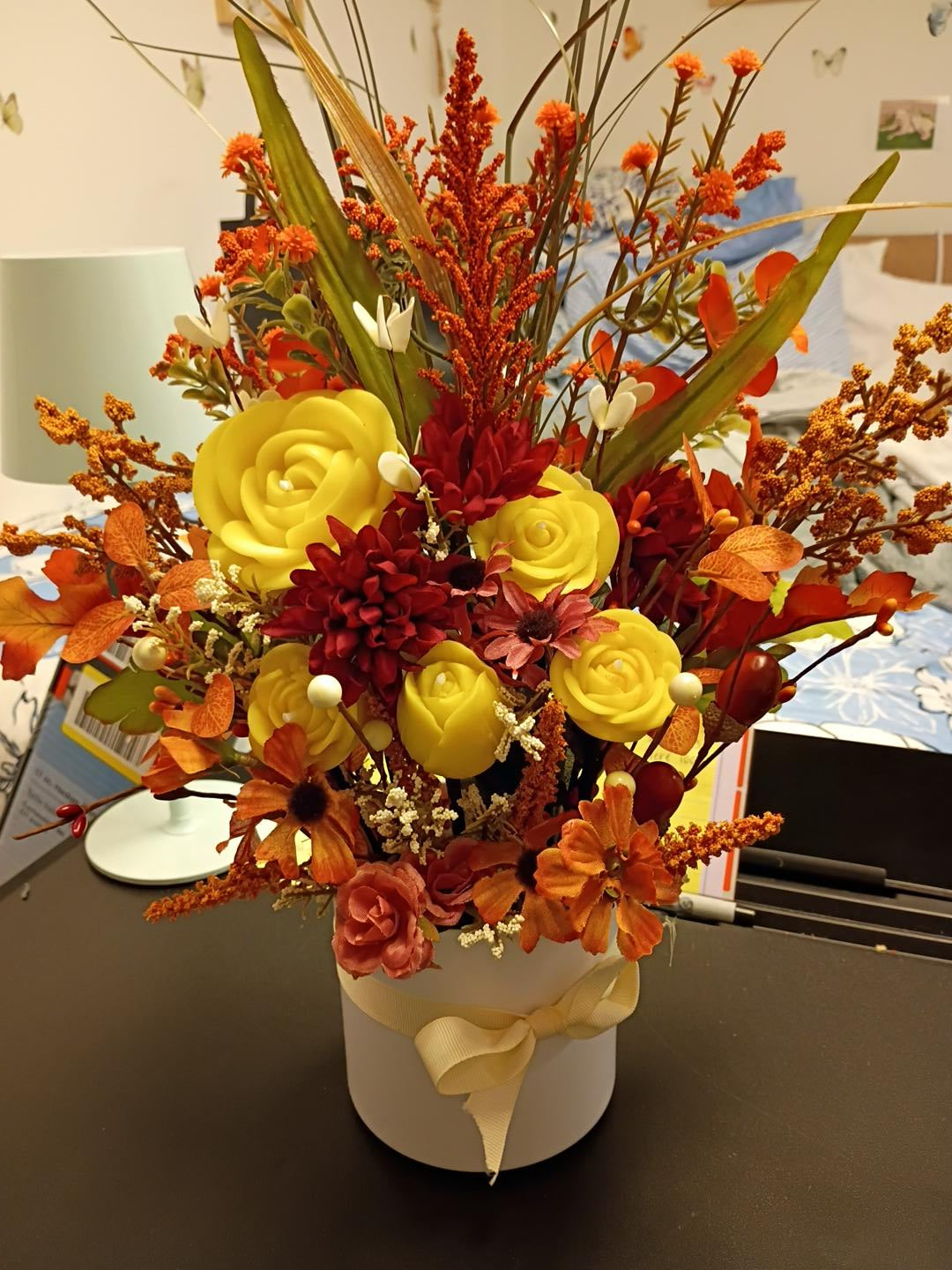 Yellow Rose Bouquet in White Container