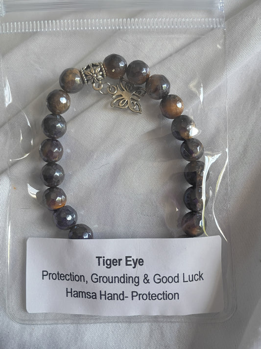 Faceted aura coated tiger eye energy bracelet