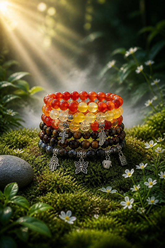 Brown, Red & Yellow Gemstone Energy Bracelets