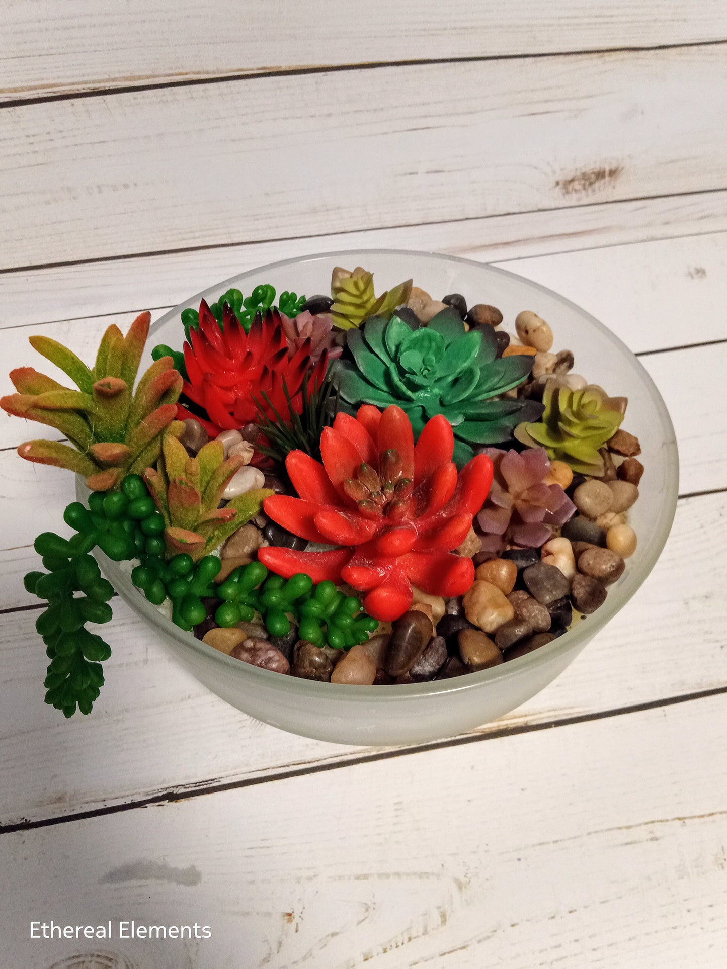 Red Scenic Succulent Candle w/ Stones