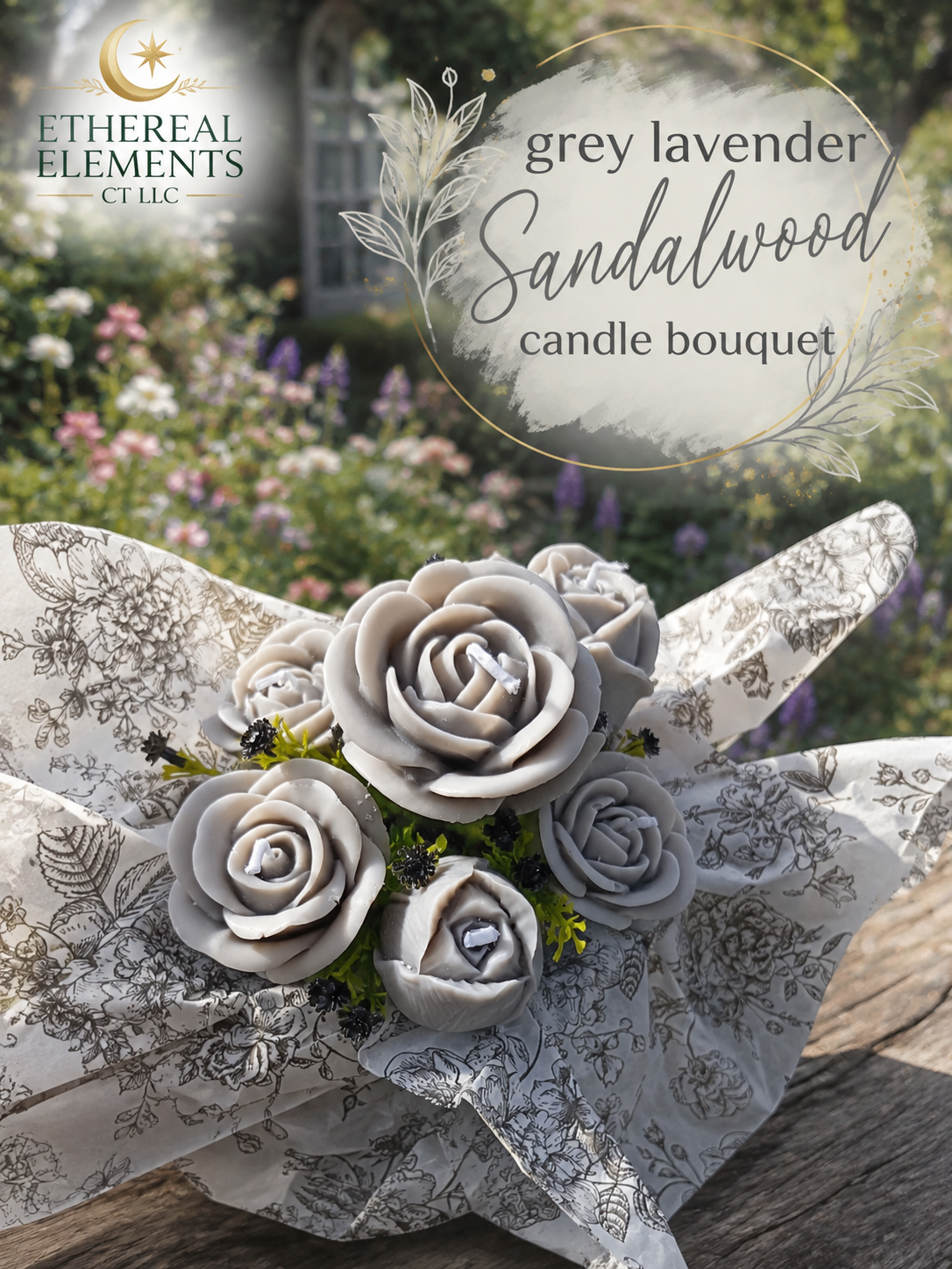 Grey Lavender Sandalwood Candle Bouquet