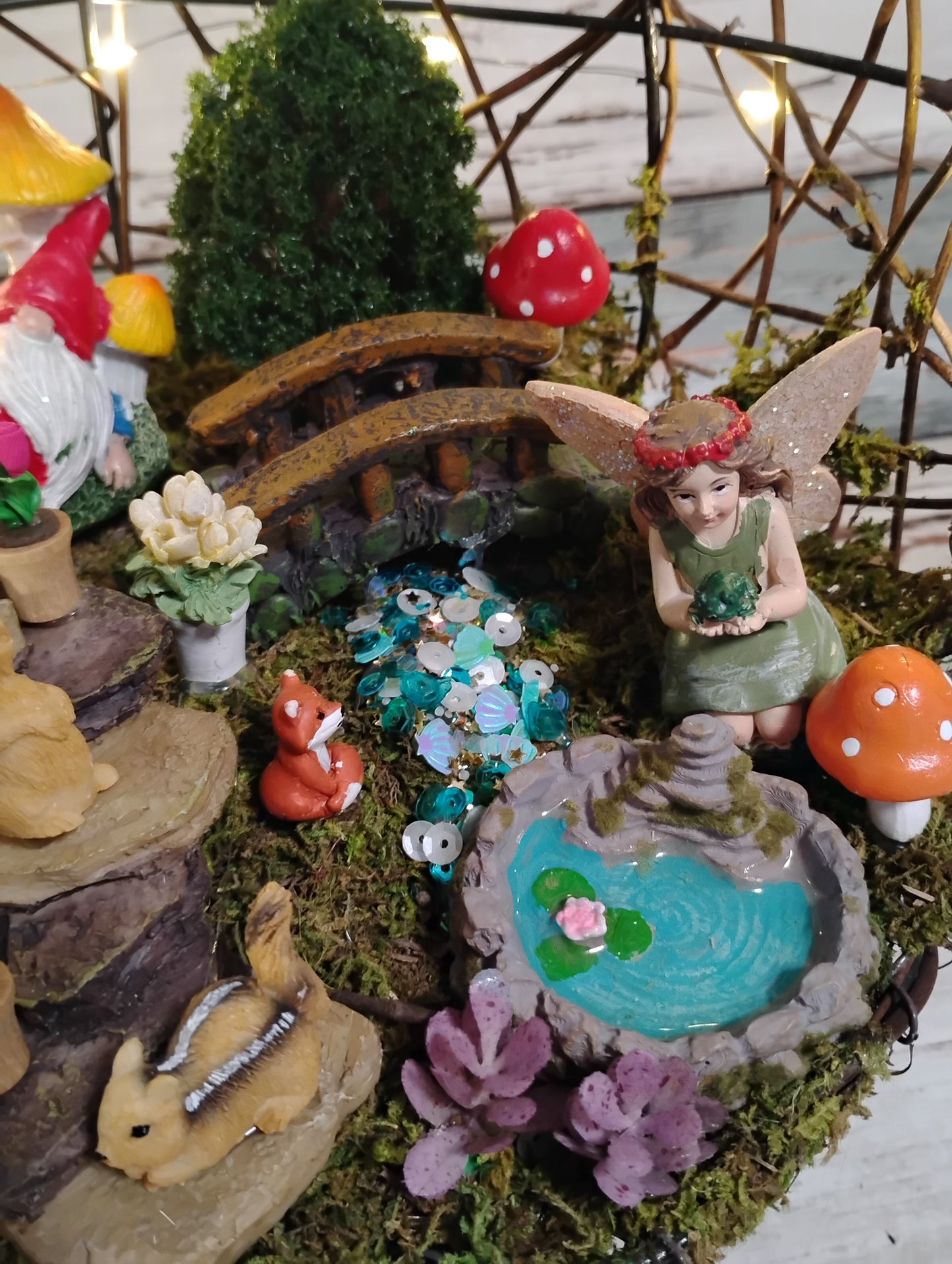 Gnome & Fairies LED Lighted Moss Ball