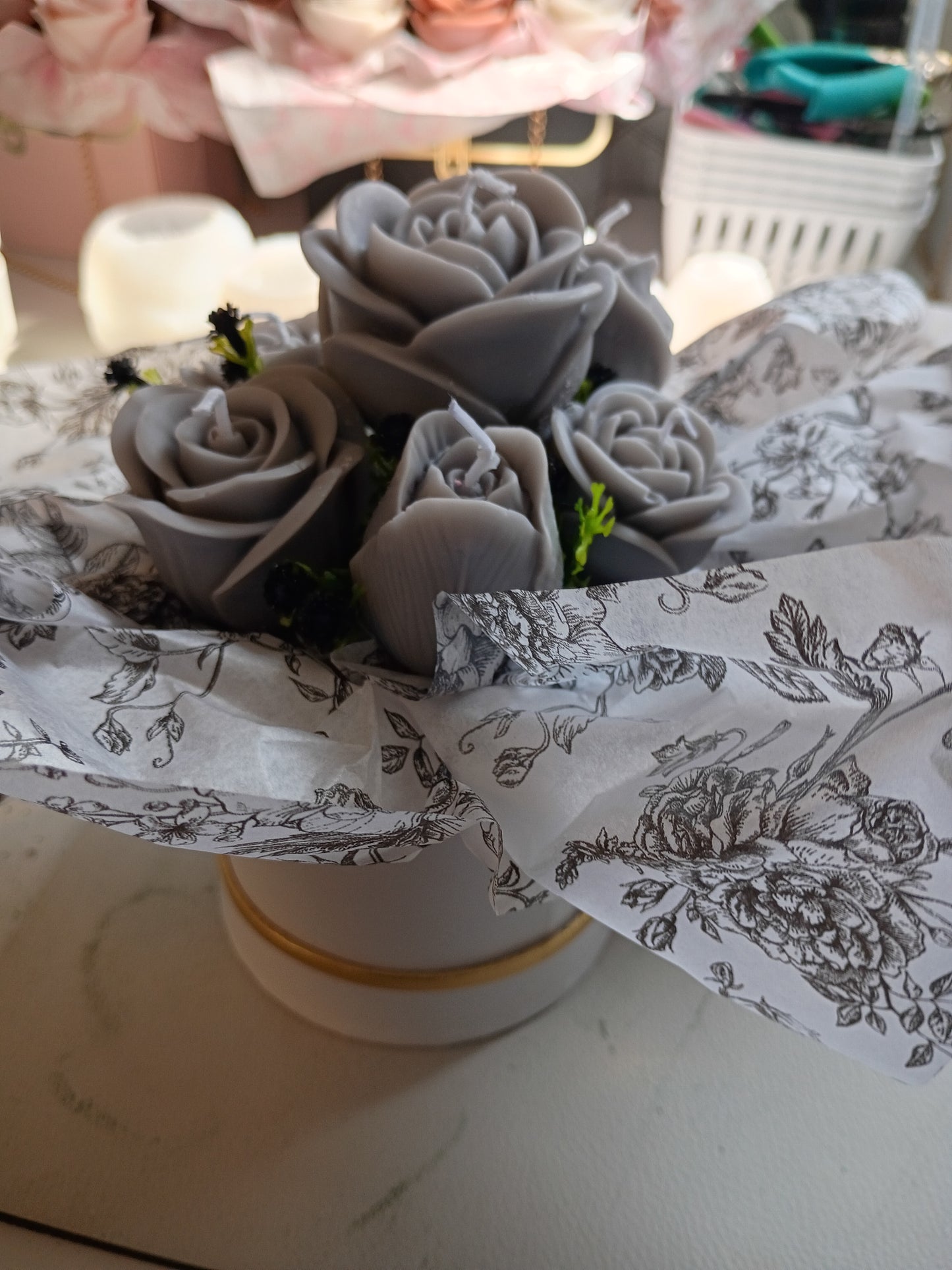 Grey Lavender Sandalwood Candle Bouquet