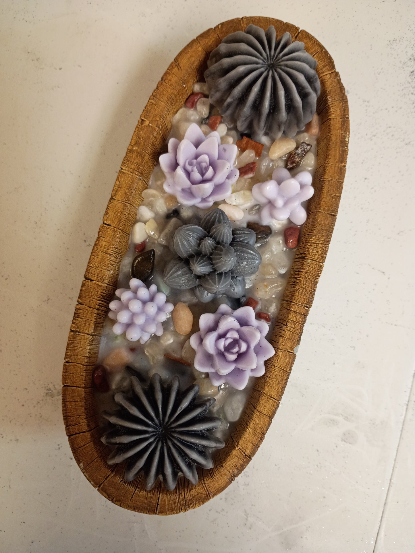 Purple Grey Succulent Garden Soy Candle, Lavender Sandalwood