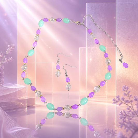 Purple & Teal Chain Necklace & Earring Set
