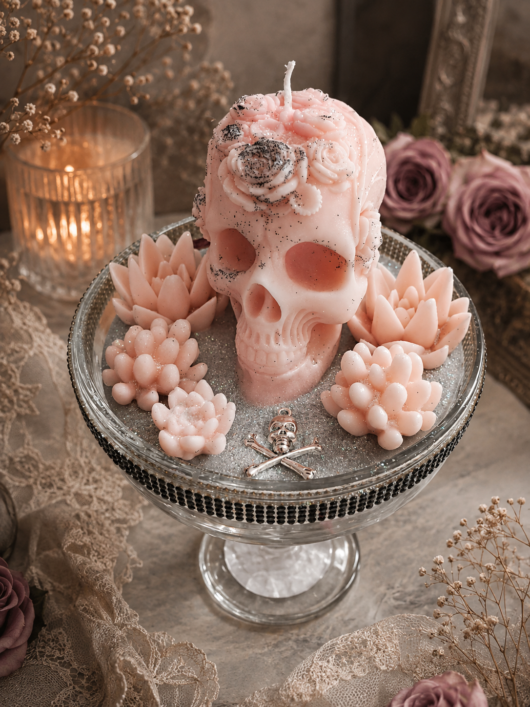 Pink Tall Gothic Succulent Candle 20oz