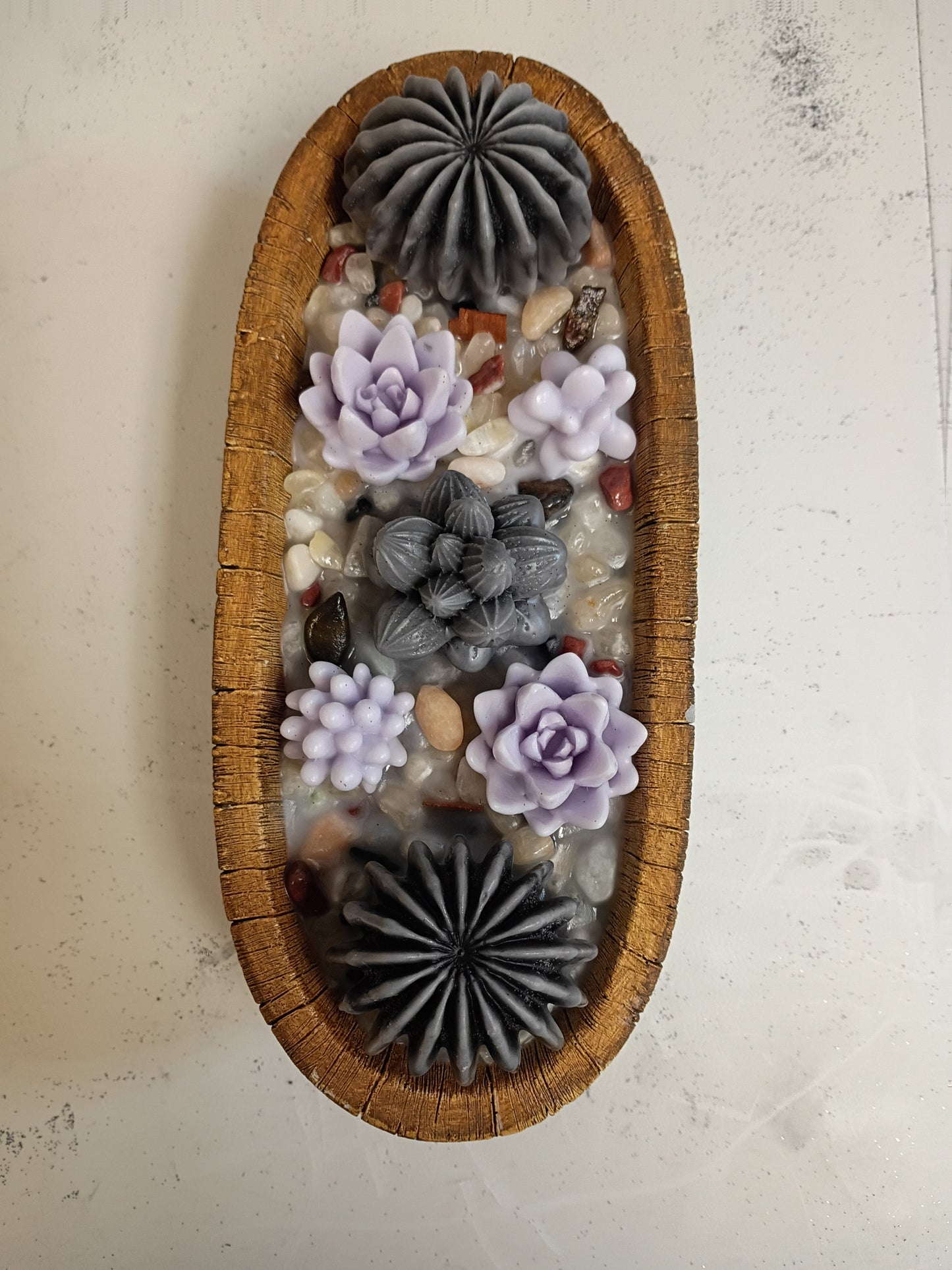 Purple Grey Succulent Garden Soy Candle, Lavender Sandalwood