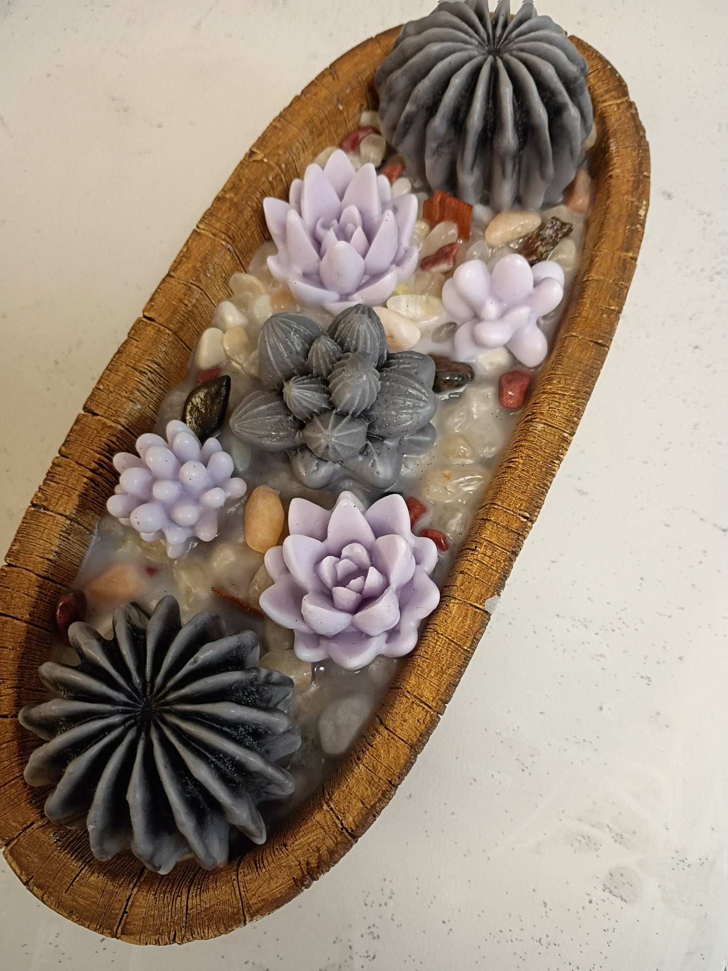 Purple Grey Succulent Garden Soy Candle, Lavender Sandalwood