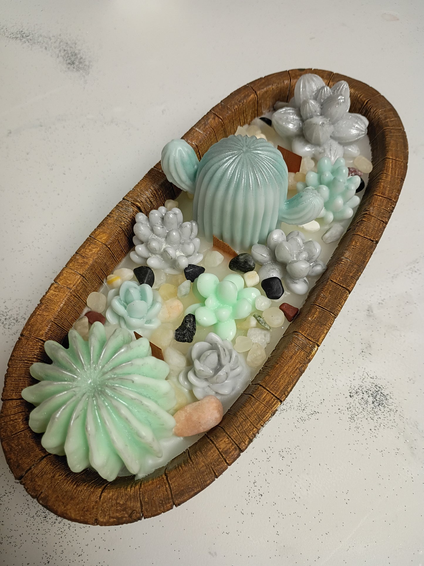 Green/ Grey Succulent Garden Soy Candle, Bergamot Breeze