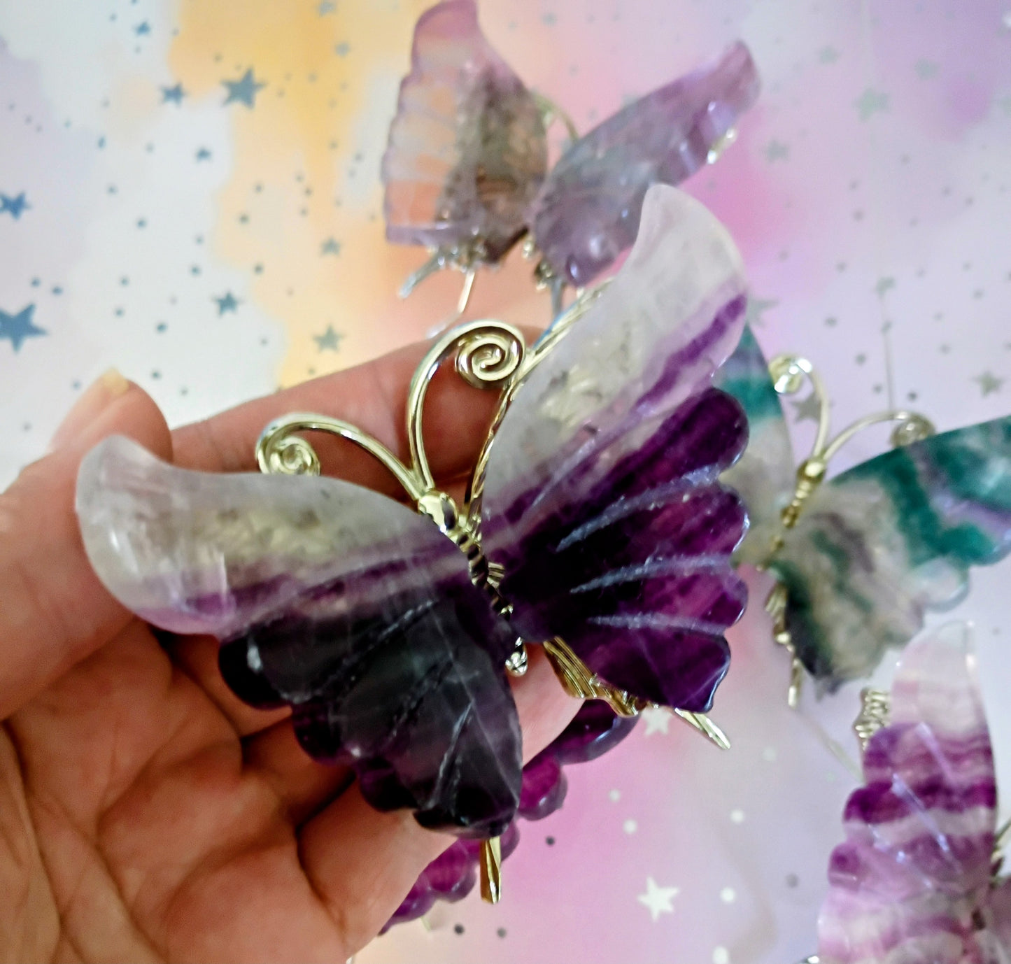 Purple Rainbow Fluorite w/ Clear Stripe Butterfly
