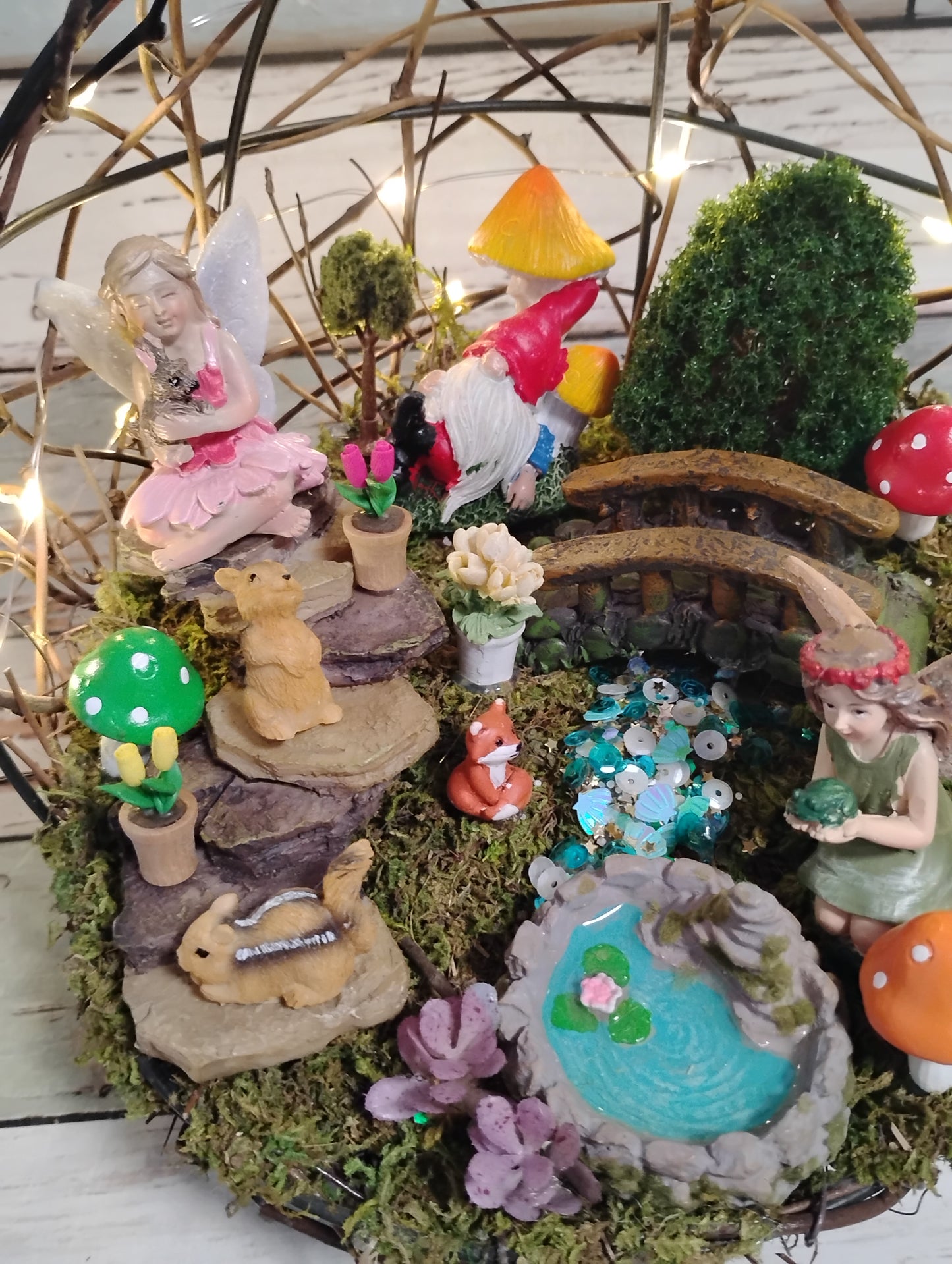 Gnome & Fairies LED Lighted Moss Ball