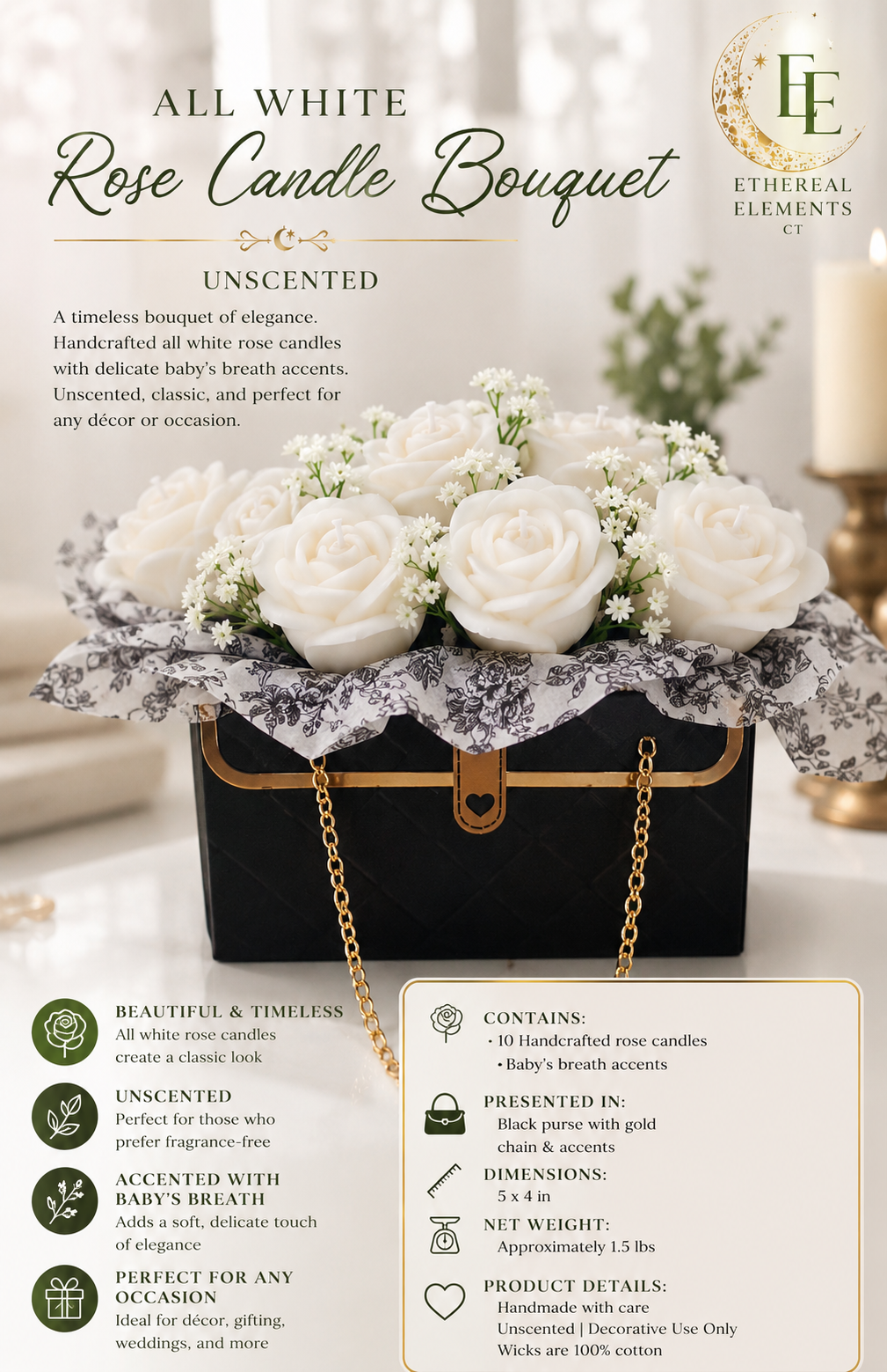 White Unscented Rose Bouquet