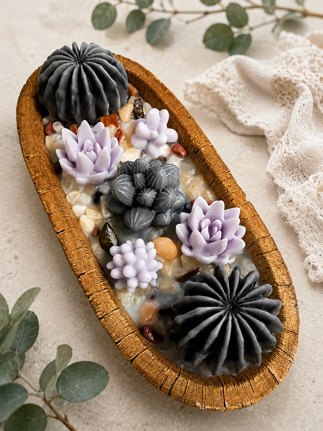 Purple Grey Succulent Garden Soy Candle, Lavender Sandalwood