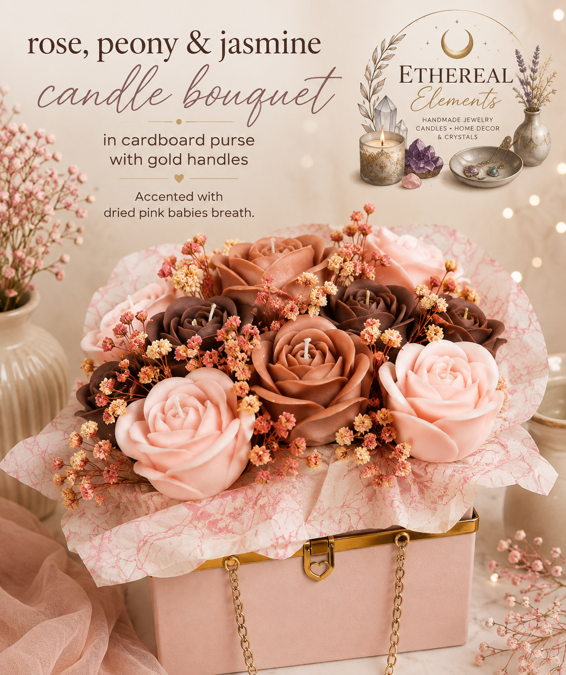Rose, Peony & Jasmine Candle Bouquet