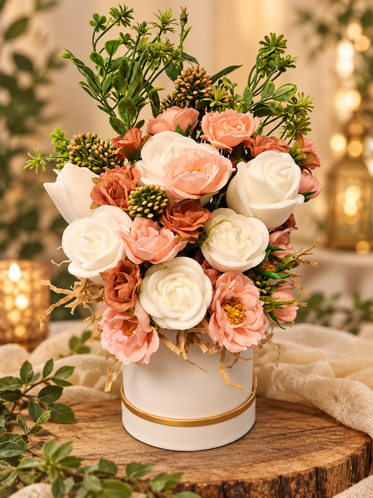 White Vanilla Rose Bouquet in White Carboard Cylinder