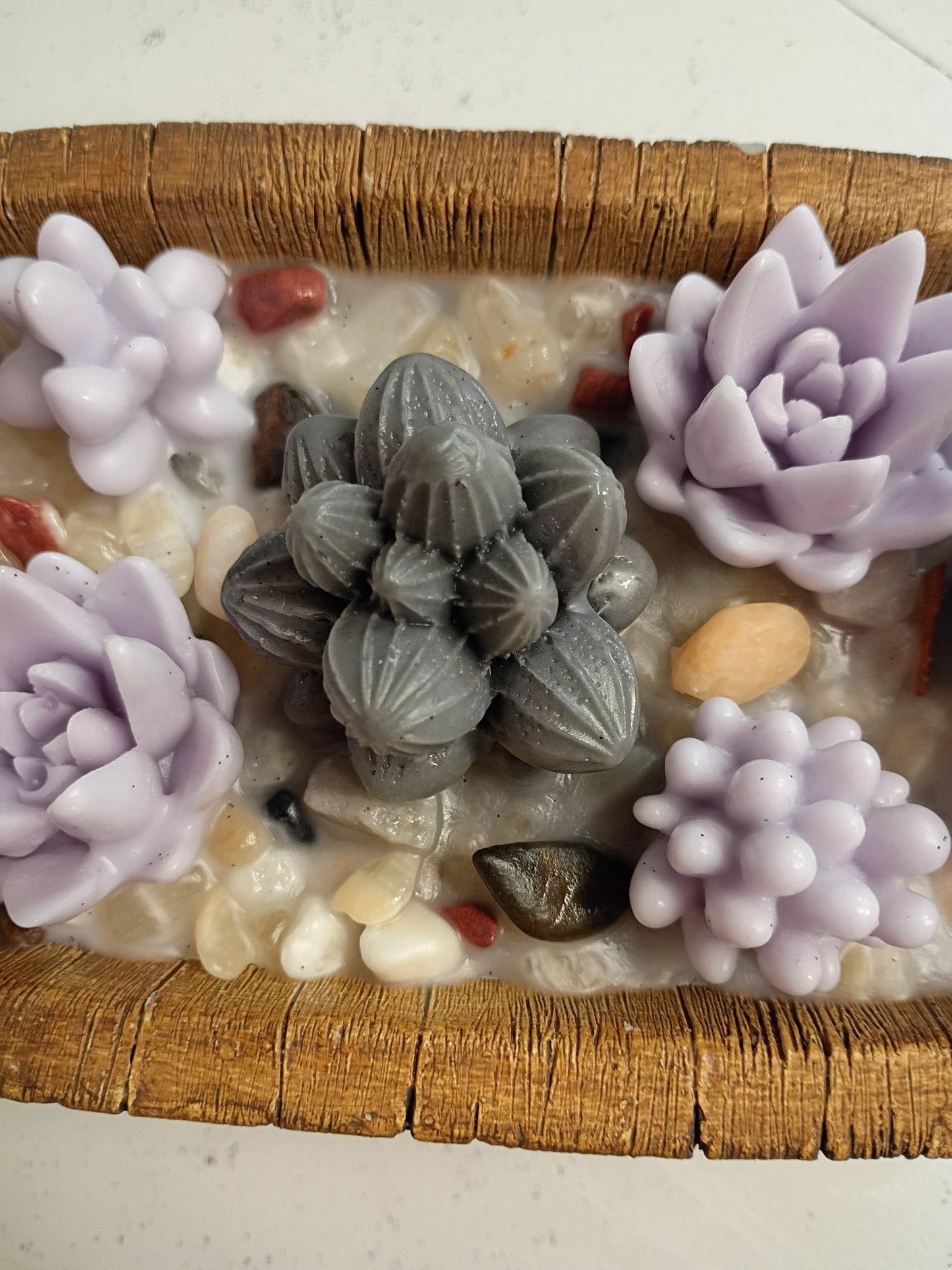 Purple Grey Succulent Garden Soy Candle, Lavender Sandalwood