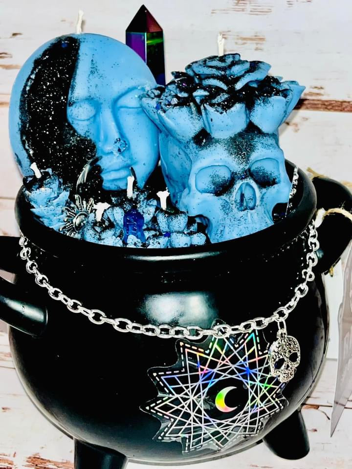 Blue, Large Cauldron Candle w/ Obelisk