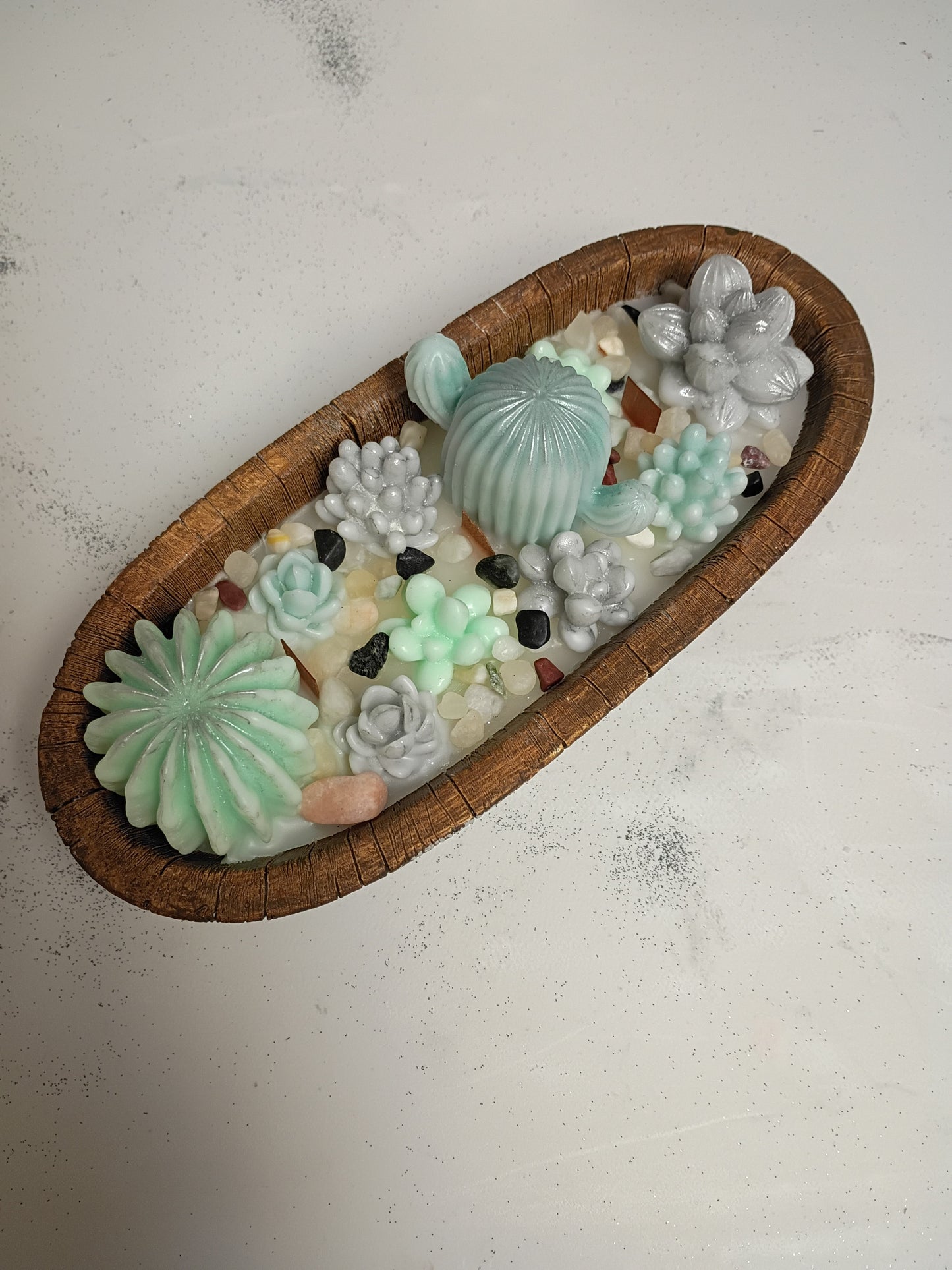 Green/ Grey Succulent Garden Soy Candle, Bergamot Breeze
