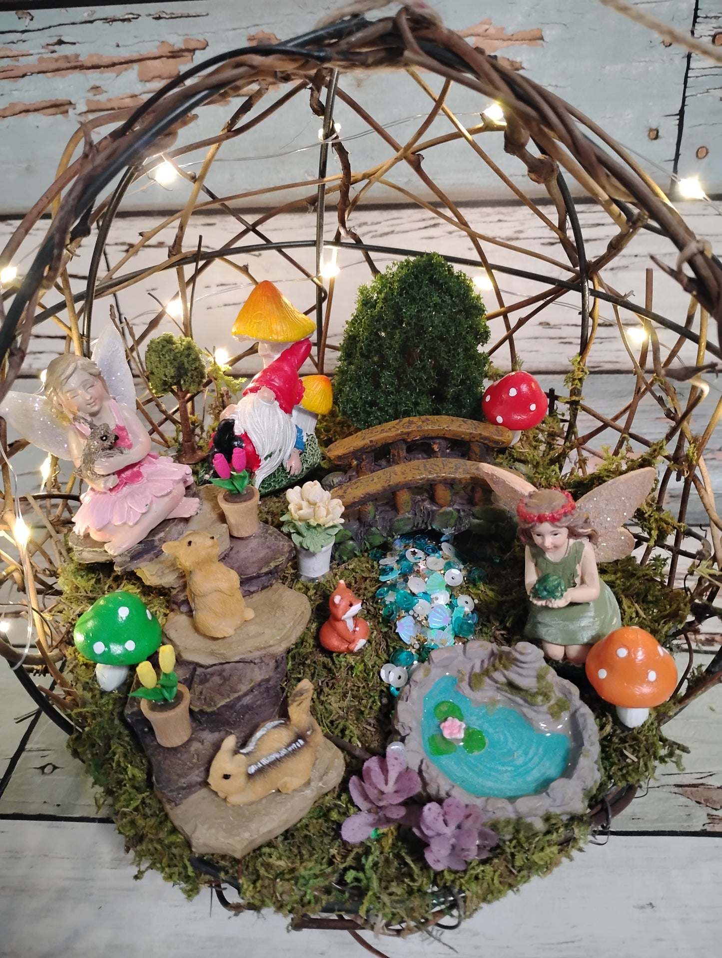 Gnome & Fairies LED Lighted Moss Ball