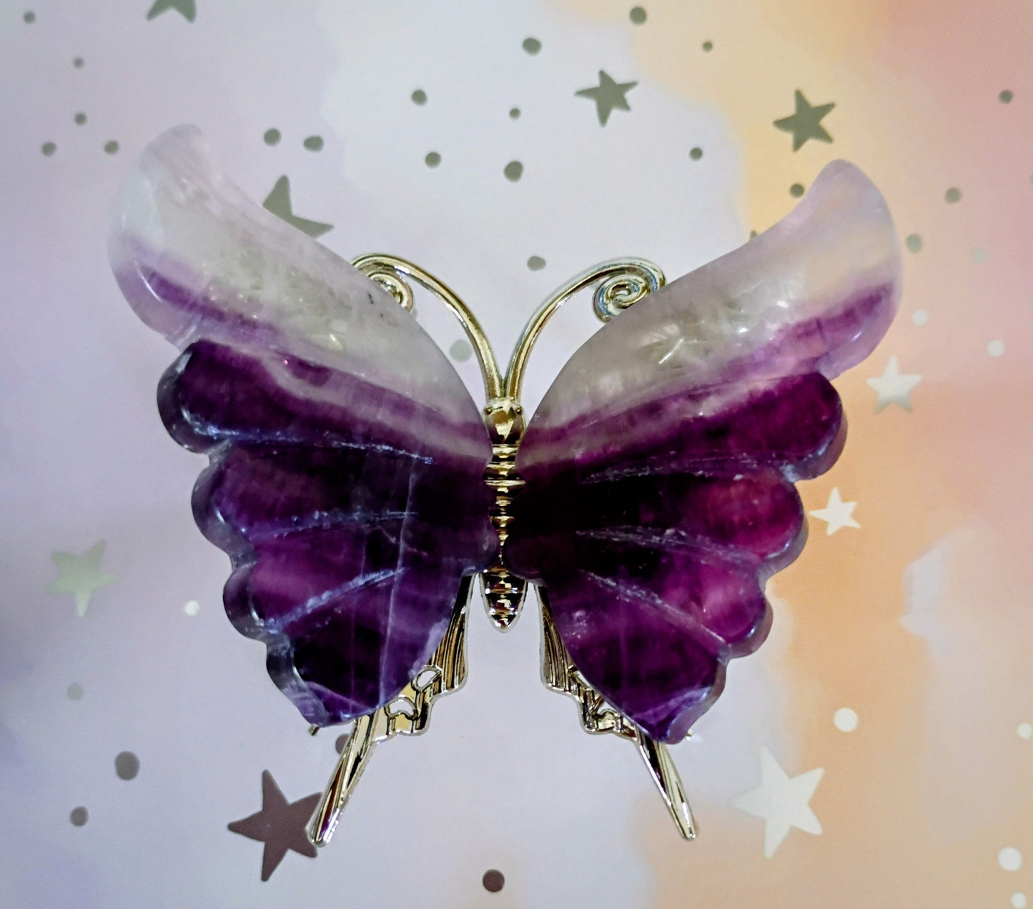 Purple Rainbow Fluorite w/ Clear Stripe Butterfly
